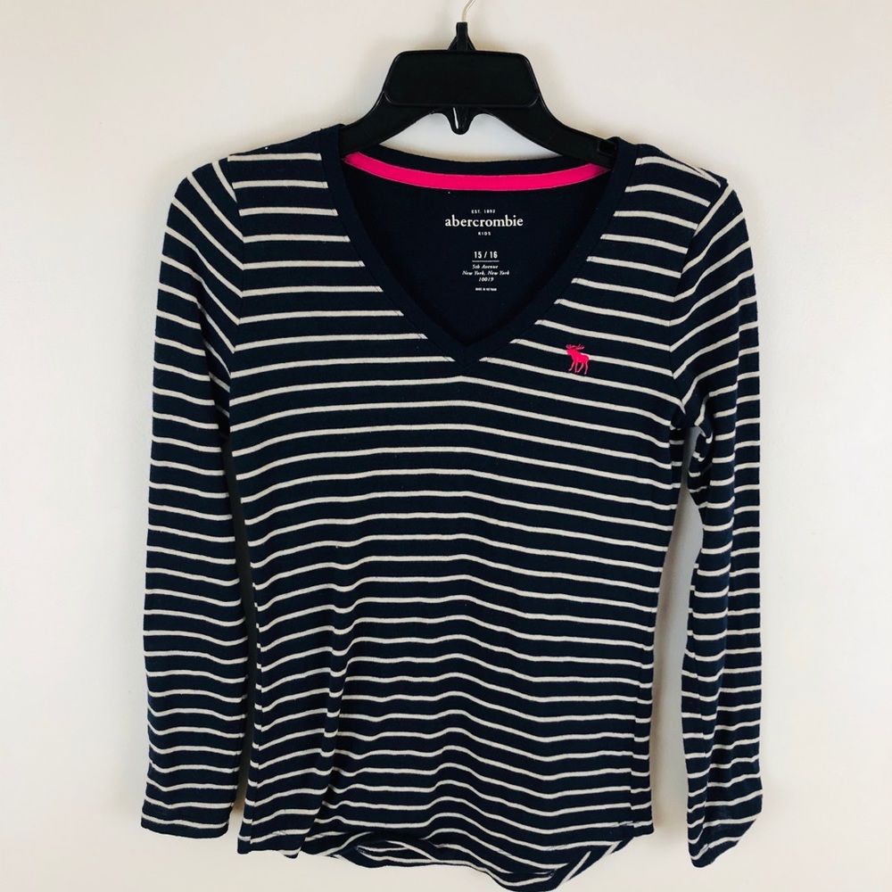 Abercrombie Blue & White Striped Long Sleeve Shirt